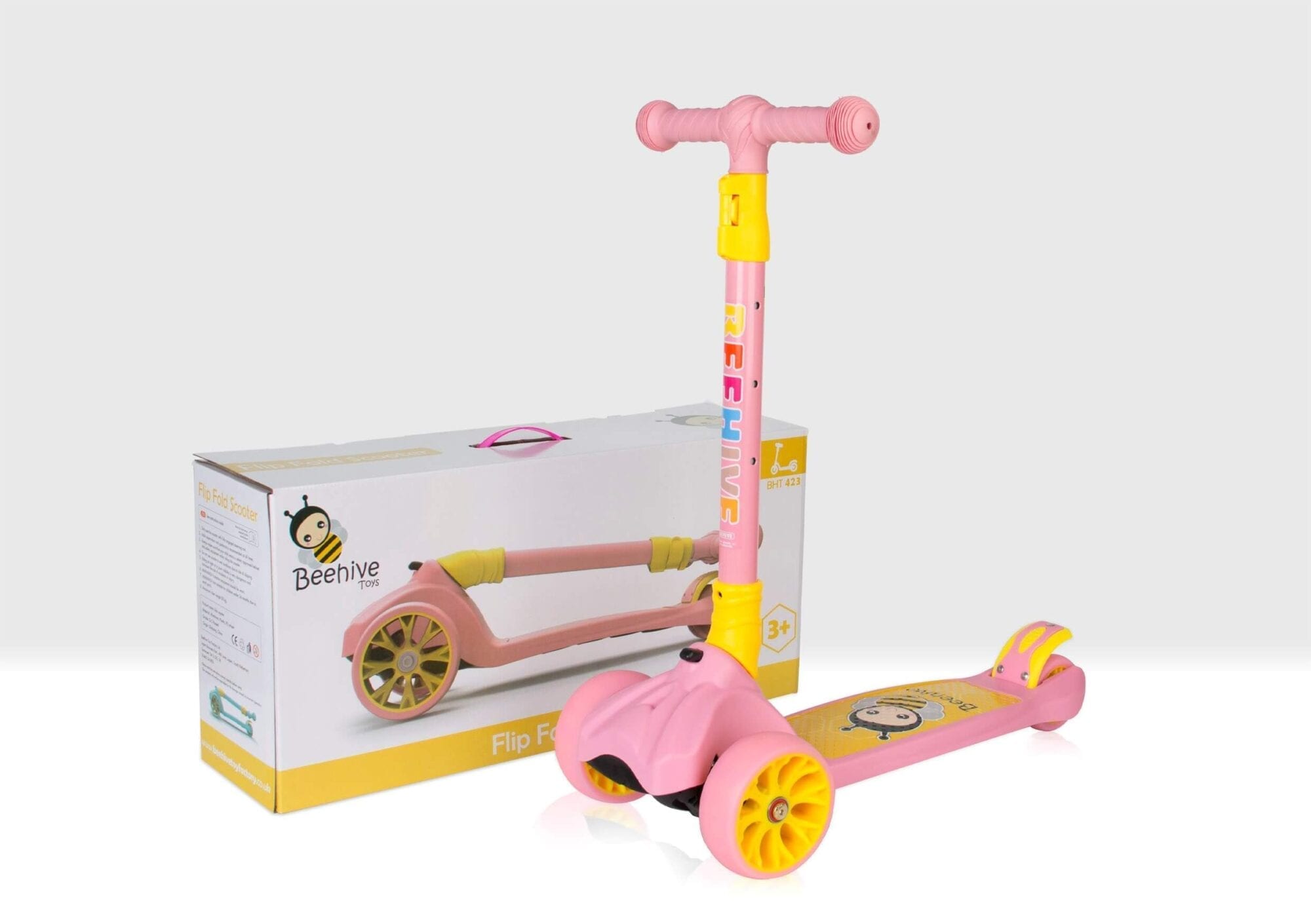 Pink folding scooter and box
