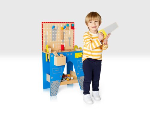 Wooden workbench with tools for kids