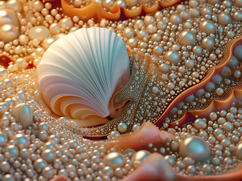 field of pearls and a shell